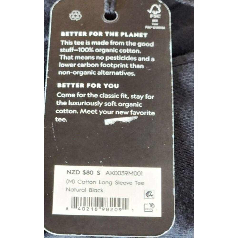 Allbirds Men's Organic Cotton Long Sleeve Tee Natural Black Size Small - Picture 4 of 8